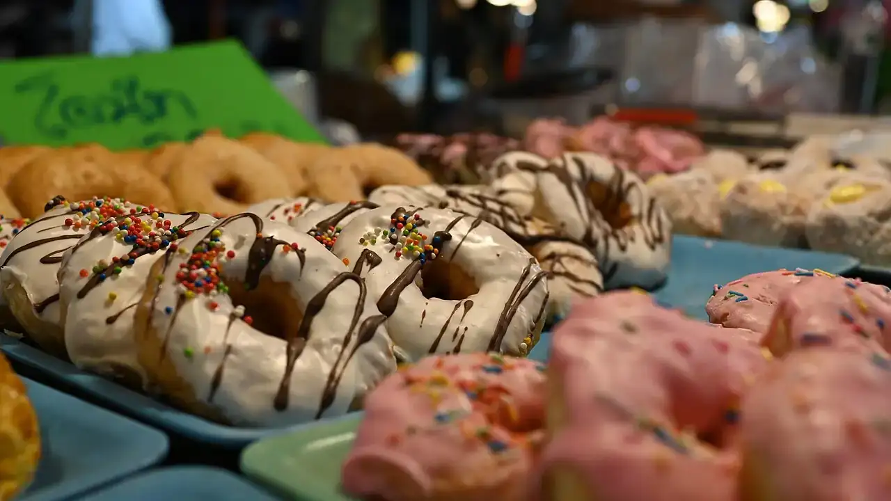 Doughnuts on a market stall